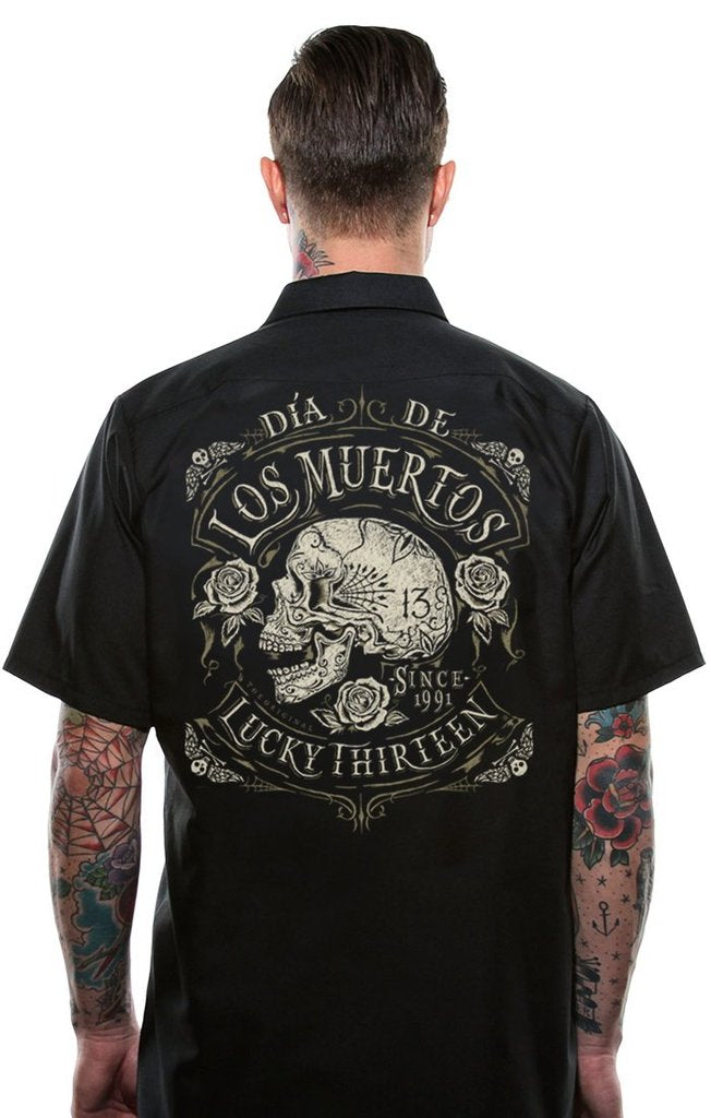 Lucky 13 'Muertos' Men's Button Up Work Shirt - Black – Kulture
