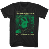 Type-O Negative Dead Again black t-shirt featuring album artwork, displayed on a translucent background.