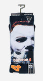 Halloween movie socks with Jason's  masked design and 'Halloween 4' text.