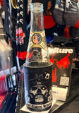 Lemmy Kilmister black coozie featuring a black and white stylized skull image of him with the words 'Born to Lose, Live to Win, Lemmy Kilmister Motorhead' in black text on white banner backgrounds.
