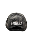 A distressed wash dark brown baseball cap shown from the back, featuring the word 'PANTERA' embroidered in white across the center, displayed on a white background.