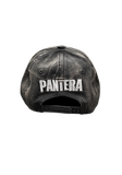 A distressed wash dark brown baseball cap shown from the back, featuring the word 'PANTERA' embroidered in white across the center, displayed on a transparent background.