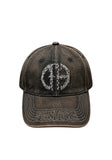 A dark brown distressed wash baseball cap featuring a white Pantera logo on the front and 'PANTERA' embroidered on the brim, displayed on a white background.