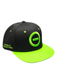 Black Type O Negative baseball hat with a bright green bill and logo graphic on the front panel featuring bright green text reading 'Type O Negative' on the side. The hat has a bright green brim on a black hat, matching bright green vents, and a black mesh back, displayed on a white background.