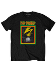 Close-up of Bad Brains Banned in DC black t-shirt featuring artwork from the album and the band name logo in red, green, and yellow text, displayed on a translucent background.