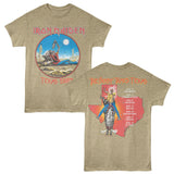 Iron Maiden t-shirt with graphic design and text on a beige background