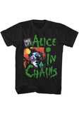 Front of Alice In Chains Facelift 1991 Tour black t-shirt featuring artwork from the album, displayed on a white background.