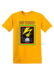 Bad Brains Banned in DC yellow t-shirt featuring artwork from the album and the band name logo in red, green, and yellow text, displayed on a white background.