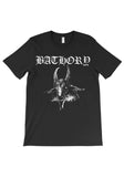 Front of Bathory Us Debut Album black t-shirt featuring artwork from the album, displayed on a white background.