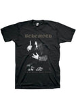 Front of Behemoth Ceremony of Wolves black t-shirt featuring album artwork along with bronze text 'And the forests dream eternally' below the image, displayed against a white background.