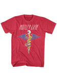 Red Motley Crue Dr Feelgood t-shirt featuring the album artwork, on a white background.