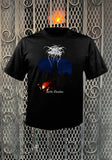 Front of Darkthrone Arctic Thunder black t-shirt featuring album artwork, displayed on a metal gate background.