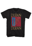 Duran Duran Seven and the Ragged Tiger black t-shirt featuring album artwork, displayed against a white background.