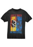 Black Guns n' Roses Use Your Illusion t-shirt featuring the album cover artwork, on a white background.