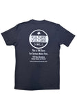 Back of black Kulture Vulture logo t-shirt featuring the circular white store logo with white wording 'This is THE Store For Serious Music Fans 523 Rue Dumaine Between Decatur and Chartres', photographed flat on a white background.