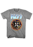 Kiss Rock and Rollover heather grey t-shirt featuring album artwork, displayed against a white background.