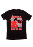 Front of Metallica Kill 'Em All black t-shirt featuring the album artwork, displayed on a white background.