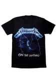 Front of Metallica Ride the Lightning black t-shirt featuring artwork from the album, displayed on a white background.