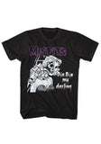Misfits Die, Die My Darling black t-shirt featuring artwork from the album, displayed on a white background.