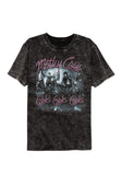 Motley Crue Girls, Girls, Girls acid rinse black t-shirt featuring artwork from the album, displayed on a white background.