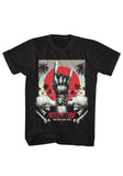 Motley Crue Hand on the Strip black t-shirt featuring artwork from the Too Fast for Love album, displayed on a white background.