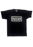Nine Inch Nails Classic Logo black t-shirt featuring the classic logo in white across the chest, displayed on a white background.