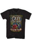 Black Ozzy Osbourne Nassau Coliseum t-shirt featuring the live show artwork, on a white background.