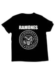 The Ramones Classic Logo black t-shirt featuring the band name in large white text above the circular logo design, displayed on a white background.