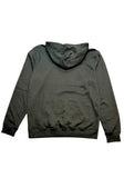 A black pullover hooded sweatshirt shown from the back, laid flat against a solid white background.