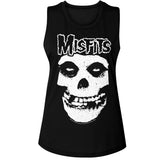 Close-up of Misfits Crimson Ghost black sleeveless t-shirt featuring the classic imagery and logo, photographed flat on a white background.