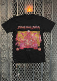 Black Sabbath Bloody Sabbath black t-shirt featuring album artwork, displayed on a metal gate background.