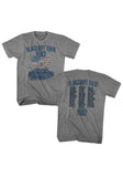 Front and back of Scorpions Blackout 1982 Tour heather grey t-shirt featuring the map tour artwork along with tour name and band name in blue text on the front and the tour stops and dates in blue text on the back, displayed on a white background.