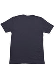 Back view of a black t-shirt on a white background