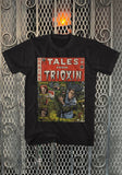 Return of the Living Dead Tales from Trioxin black t-shirt featuring the comic book cover artwork, displayed on a metal gate background.