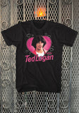 Black Ted Logan t-shirt featuring Ted with a pink heart design background and the words 'Ted Logan' in pink across the bottom of the image.