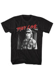 They Live Red Roddy black t-shirt featuring the words 'They Live' in red text with white outline along with a black and white image of Roddy, displayed on a white background.