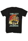 Thin Lizzy Jailbreak black t-shirt featuring the album artwork, photographed flat on a white background.