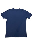 Back of Tom Petty navy t-shirt with no graphics, photographed on a white background.