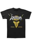 Venom Black Metal black t-shirt featuring the album artwork, photographed flat on a white background.
