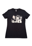 Black t-shirt with a graphic of Ozzy Osbourne and Lemmy in white