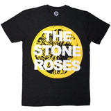 Black t-shirt with 'The Stone Roses' logo on a yellow lemon slice.