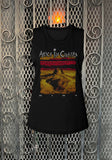 Alice in Chains Dirt black sleeveless t-shirt featuring the album artwork and name along with band name in white lettering, photographed flat on a metal gate background.