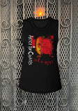 Alice in Chains Jar of Flies black sleeveless t-shirt featuring the album artwork with name in red and band name in white, photographed flat on a metal gate background.