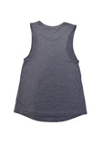 Plain back of heather grey Halloween Spanish movie poster tank top with no graphics, displayed flat on white background.