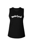 Motorhead logo black sleeveless t-shirt featuring the classic logo in white text, photographed flat on a white background.