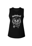 Motorhead black sleeveless t-shirt featuring the logo and image of the war pig in white, photographed flat on a white background.