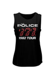 Police Ghost in the Machine 1982 Tour sleeveless black t-shirt featuring album artwork, photographed flat on a white background.