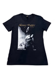 Skinny Puppy Greyhound London black t-shirt featuring the venue artwork for the show on May 25th, 1988, photographed flat on a white background.