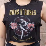 Black sleeveless top with 'Guns N' Roses' design featuring a graphic from the Sweet Child of Mine album.