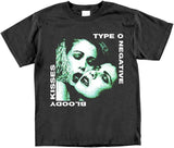 Close-up of Type-O Negative Bloody Kisses black t-shirt featuring the album artwork, displayed on a white background.